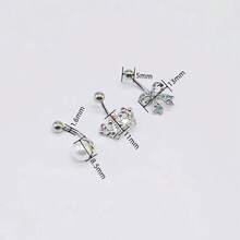 3入組流行的罕見三葉設計珍珠&皇冠&蝴蝶結裝飾身體穿環/腹部釘,適用於女性的日常穿着 - 三葉托珍珠皇冠蝴蝶臍環 - 查看 4