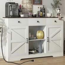 Farmhouse Coffee Bar Cabinet, 42"/54" Kitchen Buffet Storage Cabinet With Doors And Drawers, Farmhouse Sideboard Buffet Table Coffee Bar Cabinet For Dining Room Living Room - 白色 - 查看 2