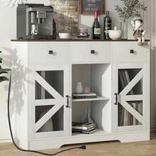 Farmhouse Coffee Bar Cabinet, 42"/54" Kitchen Buffet Storage Cabinet With Doors And Drawers, Farmhouse Sideboard Buffet Table Coffee Bar Cabinet For Dining Room Living Room - 白色 - 查看 1