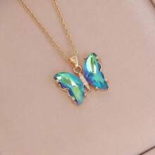 1pc High-end Style Gradual Color Cubic Zirconia Butterfly Necklace For Women/ Gift For Travel & Anniversary - White - View 7