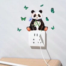 Panda Holding Bamboo Light Switch Glow In The Dark Sticker Wall Bedroom Sticker Cool Decal Boy Room Accessory Teen Art Home Decor Kids Room Cover Decoration Kitchen Vinyl Kids Poster Gadget Game Fun Outlet - Green - View 2