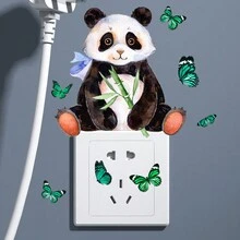 Panda Holding Bamboo Light Switch Glow In The Dark Sticker Wall Bedroom Sticker Cool Decal Boy Room Accessory Teen Art Home Decor Kids Room Cover Decoration Kitchen Vinyl Kids Poster Gadget Game Fun Outlet - Green - View 4