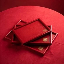 New Chinese Style Wedding Tray, Double Happiness Design Serving Tray, Festival Tray, 1pc - Red - View 2