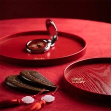 New Chinese Style Wedding Tray, Double Happiness Design Serving Tray, Festival Tray, 1pc - Red - View 3