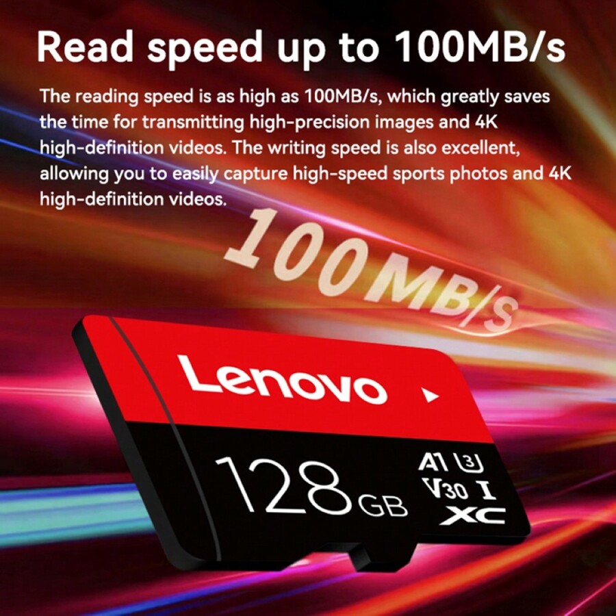 lenovo Carte mémoire 512 Go 256 Go 128 Go 64 Go 32 Go U3 V30 4K Full HD Micro TF Mini Carte