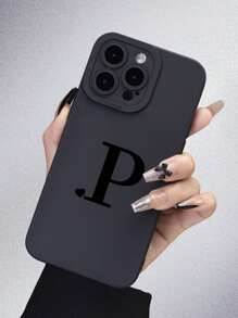 1pc Black Angel Eye Matte TPU Case With Full Coverage Protection, Dustproof And Waterproof, With A/B/C/D/E/F/G/H/I/J/K/L/M/N/O/P/Q/R/S/T/U/V/W/X/Y/Z Letter Pattern, Compatible With IPhone And Compatible With Samsung