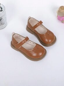 1雙棕色pu皮革公主鞋適合小女孩,柔軟舒適,多功能風格 - 棕色 - 查看 8