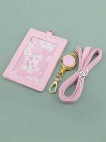 1 Pezzo Porta Card Rosa Con Lanyard, Carino Articolo Per Ufficio Scolastico Per Id Studente, Abbonamento Autobus, Badge Di Lavoro, Custodia Estetica Per Card