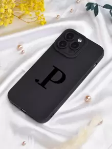 1pc Black Angel Eye Matte TPU Case With Full Coverage Protection, Dustproof And Waterproof, With A/B/C/D/E/F/G/H/I/J/K/L/M/N/O/P/Q/R/S/T/U/V/W/X/Y/Z Letter Pattern, Compatible With IPhone And Compatible With Samsung