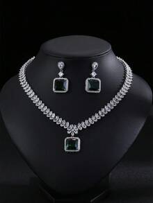 1套/3入歐美風格的方形花卉設計項鍊和耳環套裝,適用於婚禮、宴會、高層建築、女性、節日場合 - 正方 - 查看 3