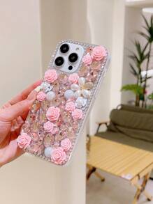 防震闪亮水钻亮片珍珠玫瑰花保护手机壳，兼容 16 Pro Max、16 Pro、15 Pro Max、15 Pro、15 Plus、15、14 Pro Max、14 Pro、14 Plus、14、13 Pro Max、13 Pro、13、12 Pro Max、12 Pro、12、11 Pro Max、11、XS Max、XS、XR、7 Plus、8 Plus、Galaxy S23、S24、S25、Galaxy S25 Edge，春季礼物、婚礼派对佳品，国际版，非国内版。 - 粉色 - 查看 4