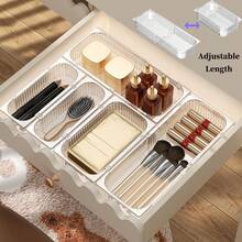 1入可調長度抽屜收納盒,易於分類的透明抽屜收納盤,適用於廚房、浴室、辦公桌、化妝、珠寶等 - 無色 - 查看 1