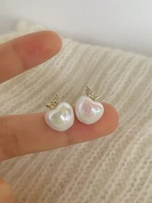 Andkiss 1對鑲有鑽石裝飾蘋果形狀耳釘 - 彩色 - 查看 1