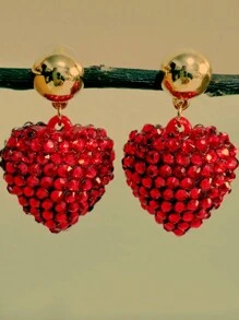 女性珠寶彩色愛心吊墜耳環,情人節禮物 - heart earring - 查看 1