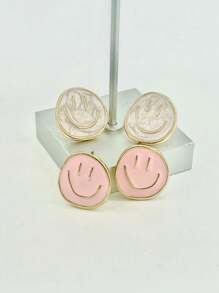 Two Pairs Of Fashionable And Simple Zinc Alloy Material Cute Face Earring Set - Multicolor - View 4