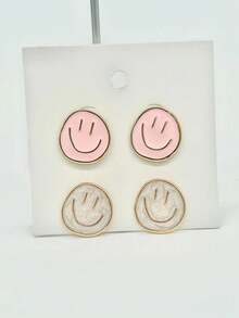 Two Pairs Of Fashionable And Simple Zinc Alloy Material Cute Face Earring Set - Multicolor - View 2