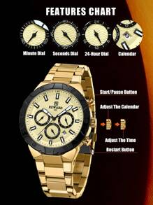 Reward Men's Stainless Steel Strap Sports Chronograph Quartz Watch - Gold - View 6