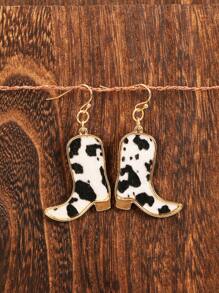 1 Paire De Boucles D'oreilles De Forme Bottes Imprimées De Vache Et De Léopard Au Style Cow-boy Européen Et Américain Rétro, Créatives Et Exagérées - Boucles d'oreilles de bottes à motif de lait de style cowboy occidental rétro - Voir 2