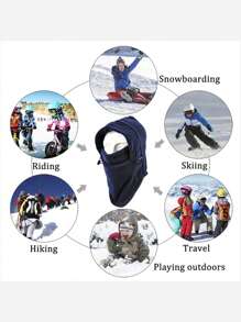 1pc Kids' (2-6y) Winter Ski Face Mask With Hood & Warm Neck Protection, Suitable For Boys And Girls, Balaklava Style - Navy Blue - View 4