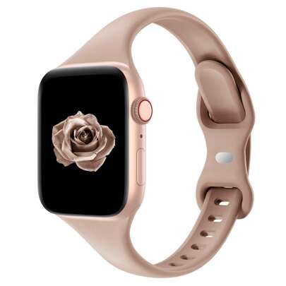 Kompatibel mit Apple Watch Armband 38mm/40mm/41mm/42mm/44mm/45mm/46mm/49mm, kompatibel mit Apple Watch Serie Ultra/Ultra 2, 10/9/8/7/6/5/4/3/2/1 SE, super dünner schmaler Ersatz Soft Silikon Sport Armband für Frauen