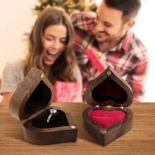 1pc Custom Wedding Ring Box, Engraved Wooden Heart Shaped Ring Box With Couple's Names, Personalized Ring Storage Box, Engagement Ring Holder Jewelry Box For Wedding Proposal Romantic Custom Gift - Red