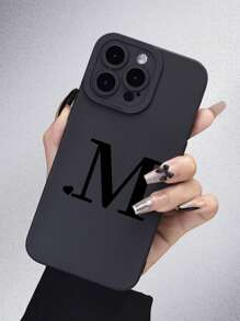 1pc Black TPU Case With Matte Finish And Full Protection, Featuring The Angel Eye Design And An Alphabet Letters Pattern, Compatible With Apple And Samsung - Black - View 3