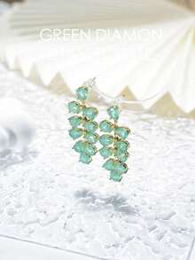 1 对女士宫廷风格长耳环，带人造锆石装饰，非常适合度假、聚会 - 綠色 - 查看 4