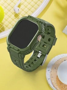 Dây đeo khung tích hợp kiểu áo giáp chất liệu TPU Tương thích với Apple Watch 4/5/6/7/8/9 - xanh quân đội - Xem 3