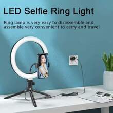 1 件装环形灯 LED 自拍灯，用于视频直播摄影照明，适用于手机环形灯，带三脚架支架 - 黑色 - 查看 6