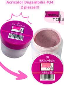 2 piezas #34 Bugambilia Acrilico Acricolor 3D para uñas Manicura  8 gramos-FANTASY NAILS - Púrpura malva - Ver 2