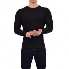 JOHN LEOPARD - Playera Ribbed Long Sleeve para Hombre Playera Manga Larga - Negro - Ver 2