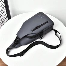 防水男士胸包,帶usb接口,運動商務旅行背包,簡約單肩包,父親斜挎包腰包,防水情人節男士禮物 - 灰色 - 查看 3