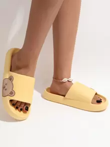 女款可愛舒適時尚卡通雲拖鞋軟底防滑拖鞋適合浴室、游泳池和室內使用 - 黃色 - 查看 1