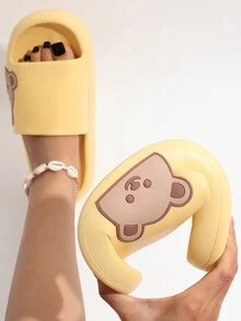 女款可愛舒適時尚卡通雲拖鞋軟底防滑拖鞋適合浴室、游泳池和室內使用 - 黃色 - 查看 2