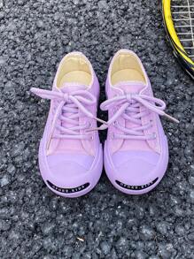 Baby Sneakers, Children'S Canvas Shoes, Spring/Autumn Korean Style, Simple Design For Boys And Girls. Fashionable Low-Top Casual Sports Shoe. Classic Low-Top Canvas Shoe For Sports, Skateboarding And Other Casual Activities Tennis Shoes - Purple - View 1
