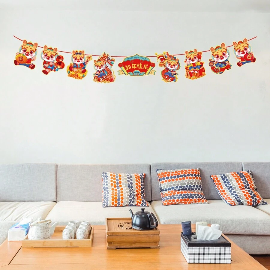 1pc-Creative Chinese Dragon Pattern Decoration Banner For Chinese New Year Celebration Atmosphere And Scene Arrangement - Multicolor - View 1
