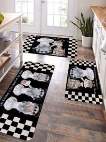 1pc Lovely Chef Elf Printed Kitchen Mat, Crystal Velvet Soft Non-Slip Water-Absorbing Mat For Living Room Home Use - Multicolor - View 1