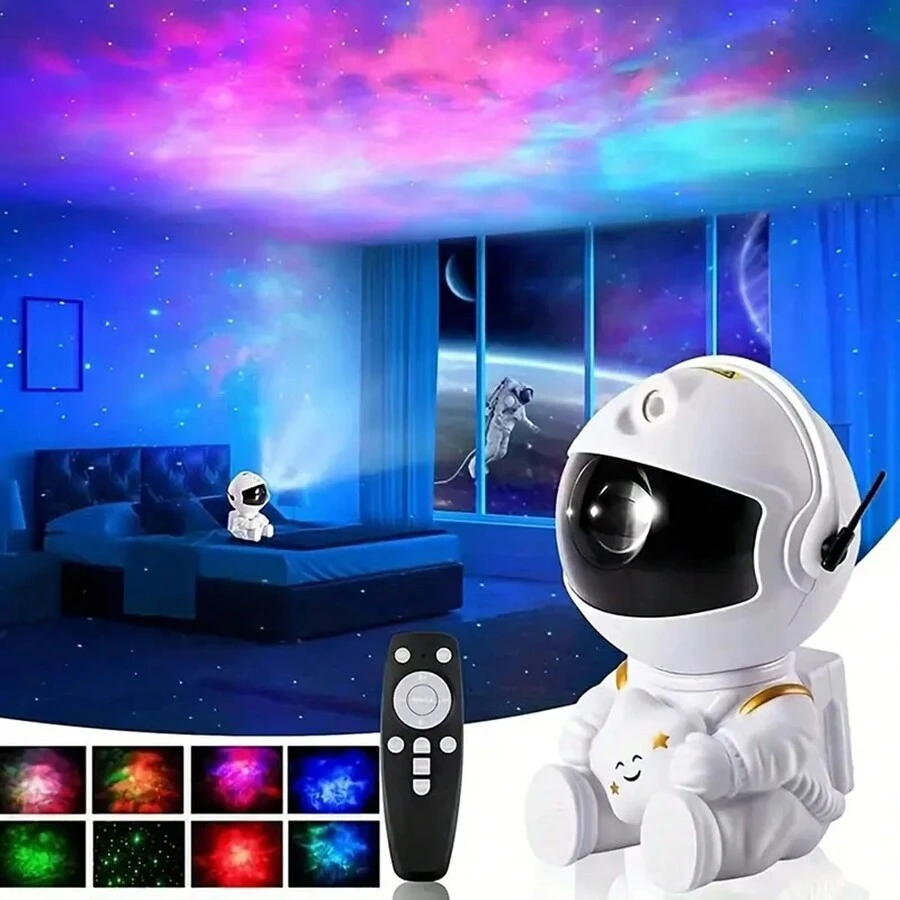 太空人星空投影機、銀河星空投影燈、臥室裝飾夜燈、旋轉吸頂燈家居裝飾兒童禮物