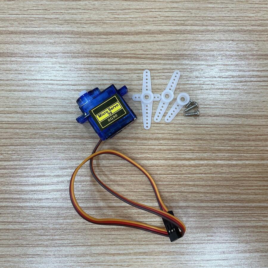 SG90微型舵機一套!!! (180度, 5us死區, 工作溫度-30攝氏度至+60攝氏度, 工作扭力1.6kg /厘米, 工作電流3.7V-6V直流, 9G舵機適配數位主控板, 適用於固定翼飛機，小型機器人，模型飛機，賽車模型，機械手，等等). 創意鞦韆式設計。使用標準舵機插頭，全部尼龍齒輪 - 藍色 - 查看 1