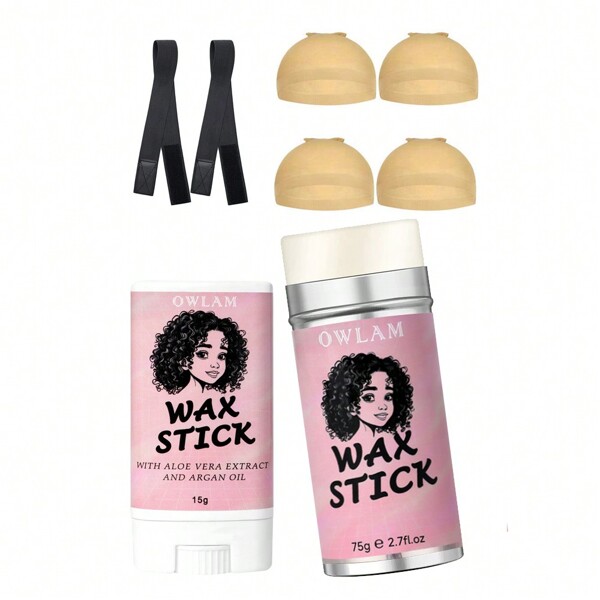 8 Pcs Wig Tool Set, 2pcs 2.7fl.oz Styling Wax Stick Pomade Gel, 4pcs Wig Cap, 2pcs Elastic bands for Wig for Halloween parties