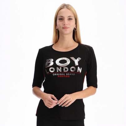 BOY LONDON Playera Ligera de Mujer con Letras Plateadas Original Brand