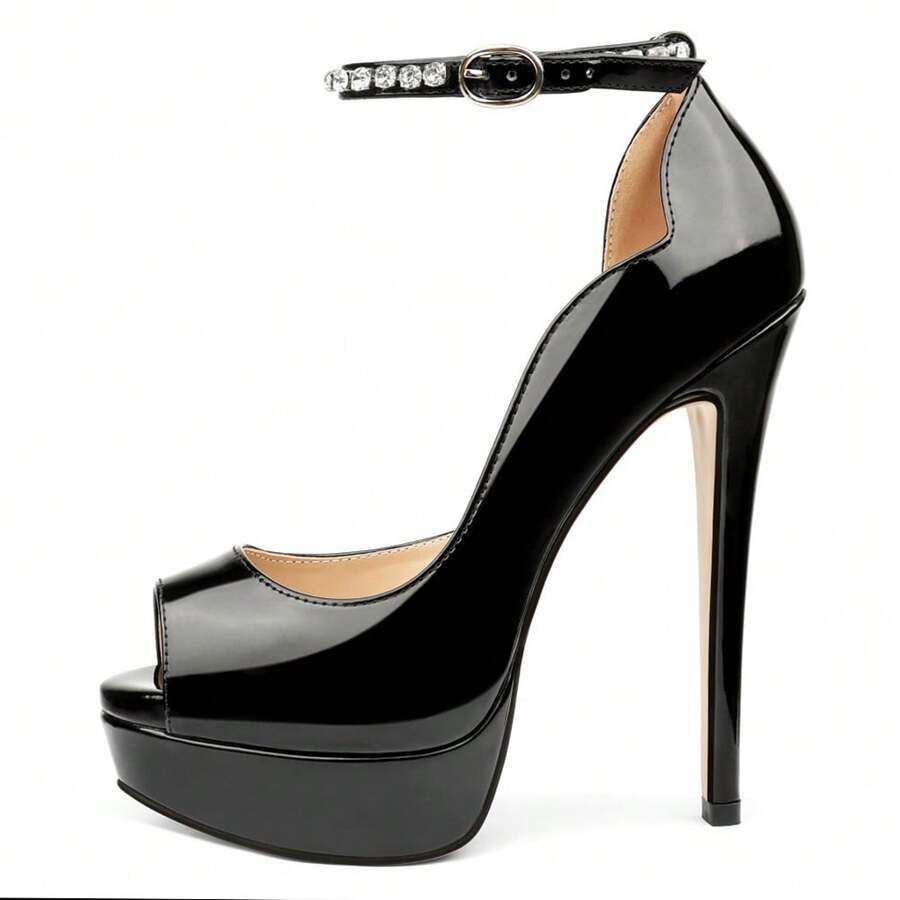 MERUMOTE Women's Peep Toe Platforms High Heels Dress Party Pumps 6 Inch Heels - Black Pearl - View 1