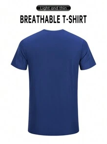 男士运动健身 T 恤，时尚休闲健身服健身服，修身短袖上衣 - 藍色 - 查看 2