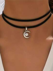 1 Miếng Thanh lịch Hai lớp Mặt dây chuyền mặt trăng Dây chuyền Dành Cho Nam Và Nữ - Hoàn hảo Đối với Các bữa tiệc Và Mỗi ngày Mặc - màu đen - Xem 12