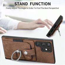 Solid Color Vintage Hardware Ring Card Leather Phone Case Compatible With Samsung Galaxy S22 S22 Ultra S23 Plus Waterproof, Scratch-Proof, Shock-Proof Phone Holder All-In-One Leather Phone Case Compatible With Samsung Galaxy S22Plus S23FE S23 S23 Ultra - Black - View 9