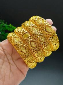 象徵富貴的女性鍍金手鐲套裝,阿拉伯迪拜新娘宴會或生日配飾 - 金黃色 - 查看 5