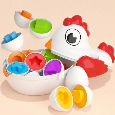 TEMI Juguetes de huevos de Pascua de pollo para niños pequeños: juego de clasificación de formas y colores con 6 huevos de juguete para niños, juguetes sensoriales y de habilidades motoras finas, regalos educativos Montessori para niñas y niños de 3 a 6 años. Ideal para la escuela, estudiantes, artículos de papelería y suministros escolares.