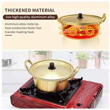 1Set Pot Korean Ramen Noodle Cooker Chopsticks And Spoons Hot Cooking Instant Aluminum Stew Shabu Ramyun Cookware Soup Japanese Lid Stock Steel - Gold - View 5