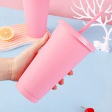 1pc/5pcs/6pcs Reusable 24oz Tumblers, With Straw And Lid Free Cold Coffee Cup For Parties And Drinking On The Go Perfect For Wedding/Birthday Party/Festivals,Washable And Reusable, - Purple - View 5