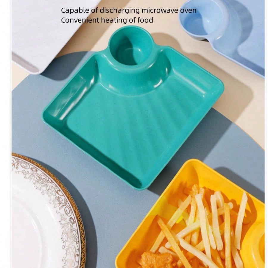 1pc Plastic Dish Plate With Dipping Dish, Ideal For Serving Dumplings